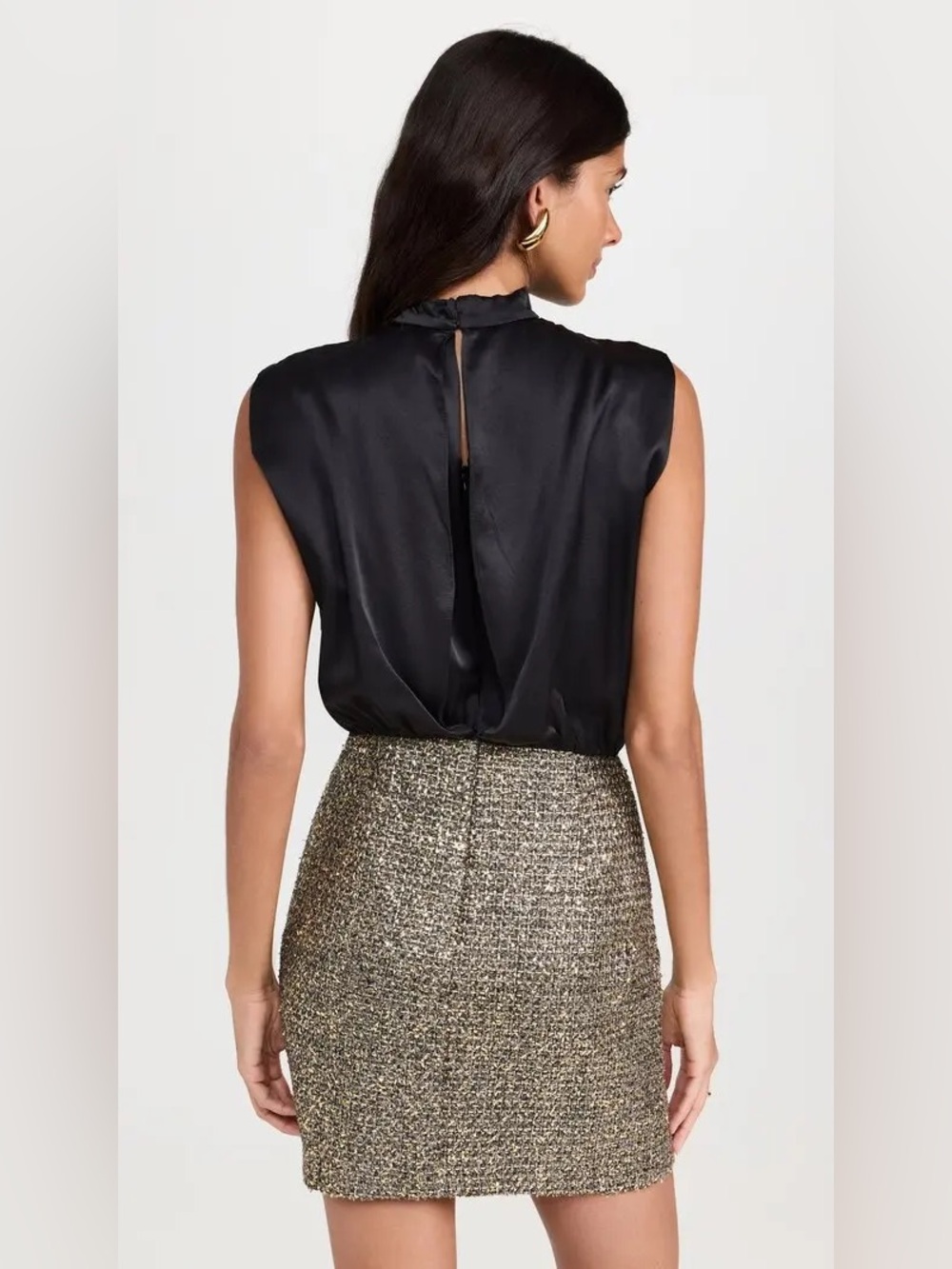 NWT! Amanda Uprichard Silk & Tweed Brantley Mini Dress – Black/Gold – Size Small - Picture 2 of 10